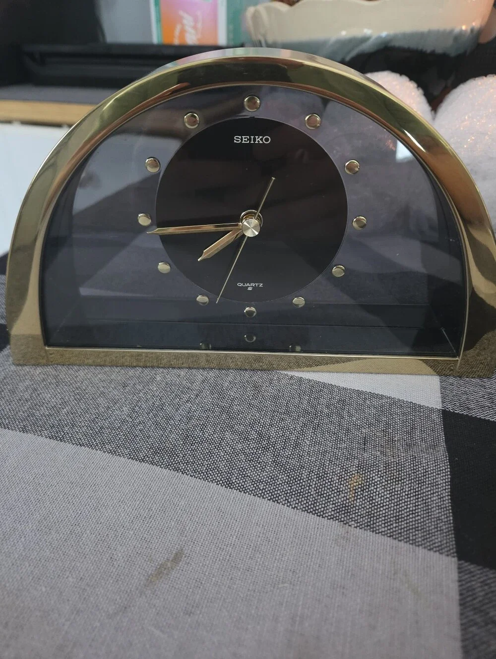 Seiko Black Dial Gold-Trim Arch Mantel Clock
